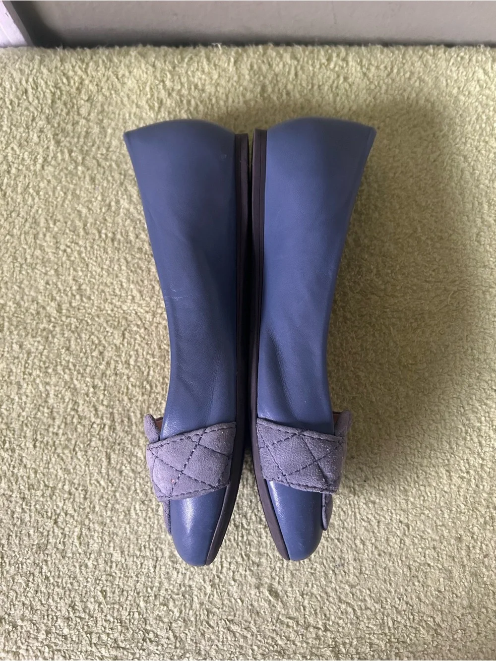 Tory Burch Blue Quilted Detail Leather Flats Loafers Sz 6